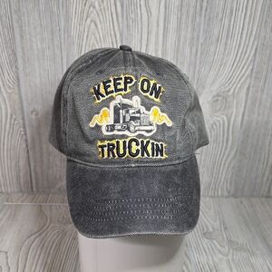 Wild Wear Keep On Truckin Themed Trucker Hat Grey Black Wash Adjustable